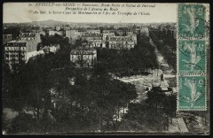 Panorama, Rond-Point et Statue de Perronet - Perpective de l'Avenue du Roule, Au loin le Sacré-Coeur de Montmartre et l'Arc de Triomphe de l'Etoile à Neuilly-sur-Seine