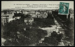 Panorama, Rond-Point et Statue de Perronet - Perspective de l'avenue du Roule - Au loin, le Sacré-Coeur de Montmartre et l'Arc de Triomphe à Neuilly-sur-Seine