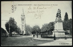 Carte postale ancienne Neuilly sur Seine Eglise Saint Pierre et Statue de Perronet
                                                                     à Neuilly-sur-Seine
                                