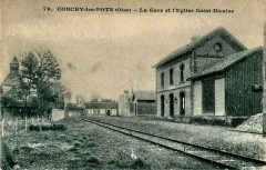 Conchy Les Pots - La gare et l'église Saint Nicaise