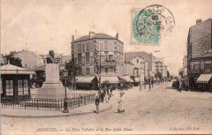 Asnières-sur-Seine.Crue de la Seine.Rue Saint-Denis.Place Voltaire.Statue