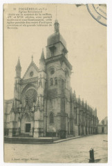 91 Fougeres (I.-et-V.) - Eglise St-Léonard. Située sur le sommet de la colline, XV° et XVII° siècles, avec portail moderne et rose flamboyante, c