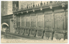 13. La Guerche-DEBretagne (I.-et-V.). - Intérieur de l'Eglise. - Les Stalles du Chouer en bois sculpté, du XVIe siècle.
