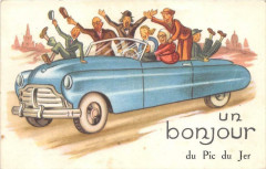 Belle Cpa Illustree Un Bonjour Du Pic Du Jer Voiture -
													65 Hautes Pyrénées
												