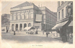 Saint Etienne Chromo Format Cpa Double Face Le Theatre Et La Place Badoui