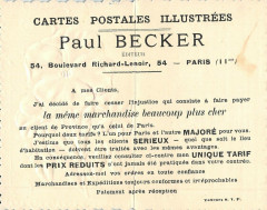 Pub De L'Editeur De Cartes Postales Paul Becker bd Richard Lenoir Paris XIe à Paris