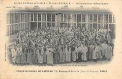 Carte postale ancienne L'Ecole Duvigneau de Lanneau - Boulevard Pereire - La Cour de Récréation - Elèves en tenue de travail
                                                                     à Paris 17e
                                