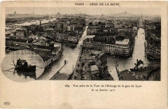 Carte postale ancienne Crue de la Seine - Vue prise de la Tour de l'Horloge de la gare de Lyon - le 29 Janvier 1910
                                                                     à Paris 12e
                                