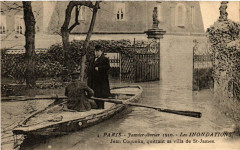 Carte postale ancienne Janvier-février 1910 - Les inondations - Jean Coquelin quittant sa villa de Saint-James
                                                                     à Neuilly-sur-Seine
                                