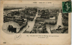 Carte postale ancienne Crue de la Seine - Vue prise de la Tour de l'Horloge de la gare de Lyon - le 29 Janvier 1910
                                                                     à Paris 12e
                                