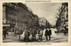 Souvenir des Inondations de Janvier 1910 - Rue de Lyon et Place de la Bastille à Paris 12e