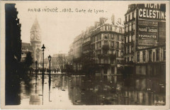 Carte postale ancienne Paris inondé - 1910 - Gare de Lyon
                                                                     à Paris 12e
                                