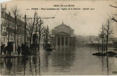 Crue de la Seine - Place Lachambaudie - Eglise de la Nativité - Janvier 1910 à Paris 12e