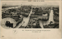 Carte postale ancienne Crue de la Seine - Vue prise de la Tour de l'Horloge de la gare de Lyon - le 29 Janvier 1910
                                                                     à Paris 12e
                                