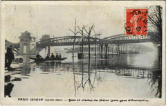 Carte postale ancienne Paris inondé (janvier 1910) - Quai et Viaduc du Métro (près gare d'Austerlitz)
                                                                     à Paris 13e
                                