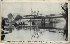 Carte postale ancienne Paris inondé (janvier 1910) - Quai et Viaduc du Métro (près gare d'Austerlitz)
                                                                     à Paris 13e
                                