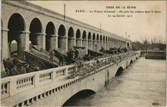 Carte postale ancienne Crue de la Seine - Le Viaduc d'Auteuil - On jette les ordures dans la Seine
                                                                     à Paris 16e
                                