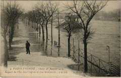 Carte postale ancienne Paris Inondé - Cliché 28 Janvier 1910 - Aspect de l'Ile des Cygnes
                                                                     à Paris 15e
                                