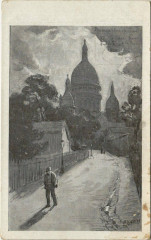 Carte postale ancienne Le Sacré-Coeur vu de la Rue de la Bonne
                                                                     à Paris 18e
                                