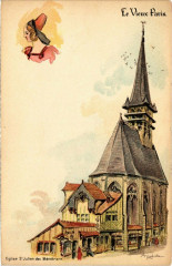 Carte postale ancienne Paris Expo 1900 Le Vieux Paris. Eglise Saint-Julien des Menetriers
                                                                     à Paris
                                