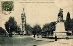 Carte postale ancienne Neuilly sur Seine Eglise Saint Pierre et Statue de Perronet
                                                                     à Neuilly-sur-Seine
                                