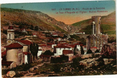 La Turbie - Route de la Corniche - La Tour d'Auguste et l'Eglise à La Turbie