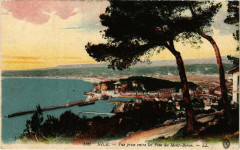 Nice - Vue prise entre les pins du mont boron à Nice