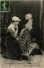 Scenes de la vie Normande-Jeune fille au rouet