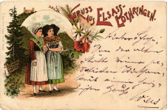 Gruss aus Elsass-Lothringen - Litho - Folklore - Types à Russ