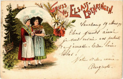 Gruss aus Elsass-Lothringen - Litho - Folklore - Types à Russ