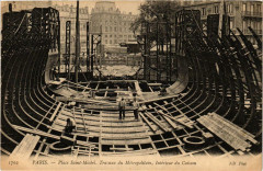 Paris Place Saint-Michel. Travaux du Métropolitain Int. du Caisson à Paris