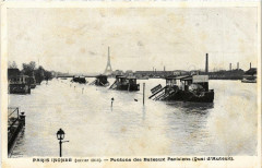 Carte postale ancienne Paris Inondé (janvier 1910) - Pontons des Bateaux Parisiens (Quai d'Auteuil)
                                                                     à Paris 16e
                                