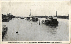 Paris Inondé (janvier 1910) - Pontons des Bateaux Parisiens (Quai d'Auteuil) à Paris 16e