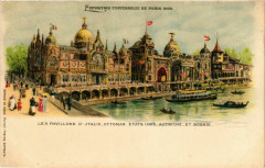 Paris Expo 1900 Les Pavillons d'italie Ottoman Etats-Unis Litho à Paris