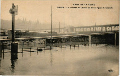 Carte postale ancienne Crue de la Seine - La tranchée du Chemin de fer au Quai de Grenelle
                                                                     à Paris 15e
                                