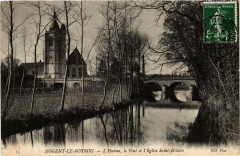 Nogent-le-Rotrou - L'Huisne le Pont et l'Eglise Saint-Hilaire à Nogent-le-Rotrou