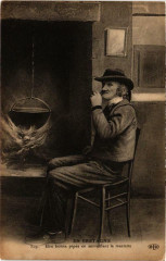 En Bretagne Une bonne pipee en surveillant la marm Folklore