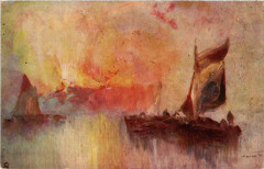 Oilette postcard Ships