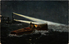 Motor Boat with a Steamer on the Sea Ships