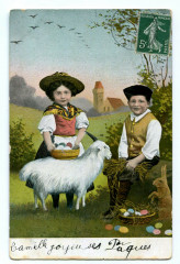 Fantaisie happy easter child and goat illustration