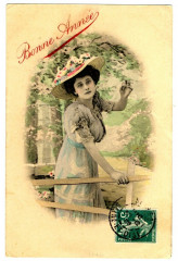 Fantaisie viennese new year woman in hat fantasy postcard