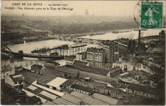 Carte postale ancienne Crue de la Seine - 29 Janvier 1910 - Vue Générale prise de la Tour de l'Horloge
                                                                     à Paris 12e
                                