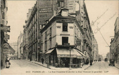 Carte postale ancienne La Rue Franklin (à droite) la Rue Vineuse (à gauche)
                                                                     à Paris 16e
                                