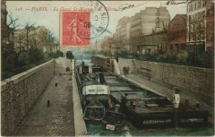 Carte postale ancienne Le Canal St-Martin à la Villette
                                                                     à Paris 19e
                                