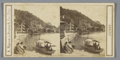 Boot aan de kade in Thun, Zwitserland Embarcadère des bâteaux à vapeur (titel op object) Thoune (serietitel op object) Suisse (serietitel op object