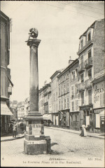 Carte postale, Epinal, La Fontaine Pinau et la Rue Rualménil