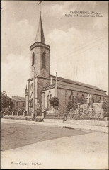 Carte postale, Chéniménil (Vosges), Eglis et Monument aux Morts