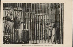 Carte postale, Ménagerie Camillius, Mme Delait dans la cage aux lions