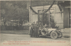 Carte postale, Arrivée de l'Empereur Guillaume Ii au chalet Hartmann à la Schlucht le 11 septembre 1908
