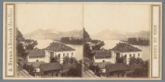 Gezicht op Rolandseck en Nonnenwerth, Duitsland. In de verte het Zevengebergte met de Drachenfels Rolandseck, Nonnenwerth et Drachenfels (titel op obj